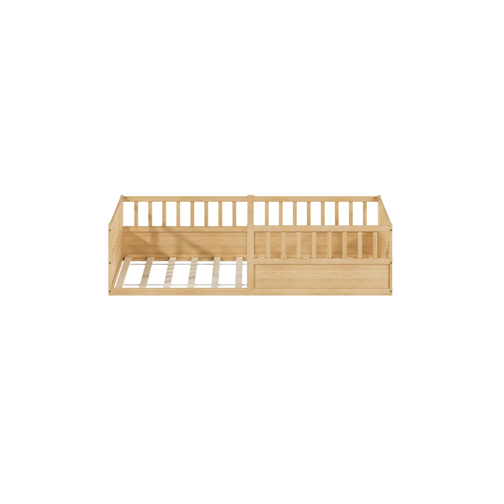 Letto per bambini, 90 x 200 cm, struttura in legno massello, sponde di sicurezza, colore naturale