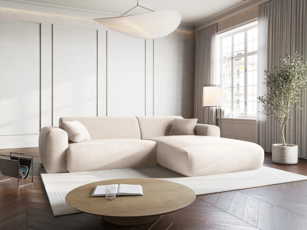 Cosmopolitan Design - Divano angolare destro "Nolio" 4 posti in ciniglia beige chiaro 