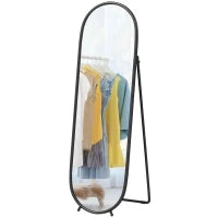 Specchio a Figura Intera da Terra con Supporto Pieghevole, in Vetro e Metallo, 40x41x159 cm, Nero