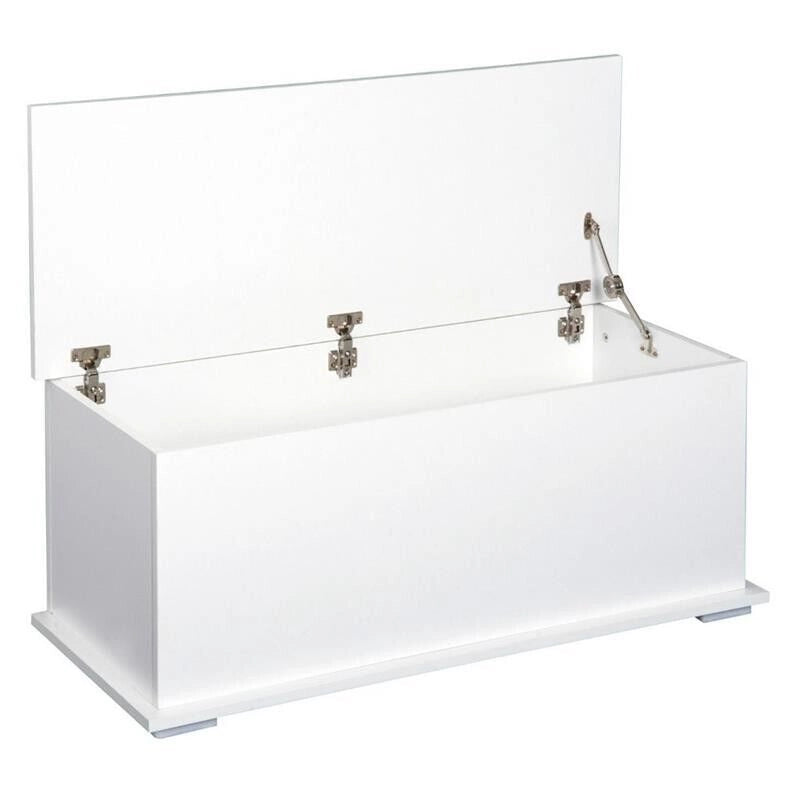 PANCA CONTENITORE MULTIUSO IN LEGNO MDF APERTURA CON BLOCCO DI SICUREZZA, 81X40X46 CM BIANCO
