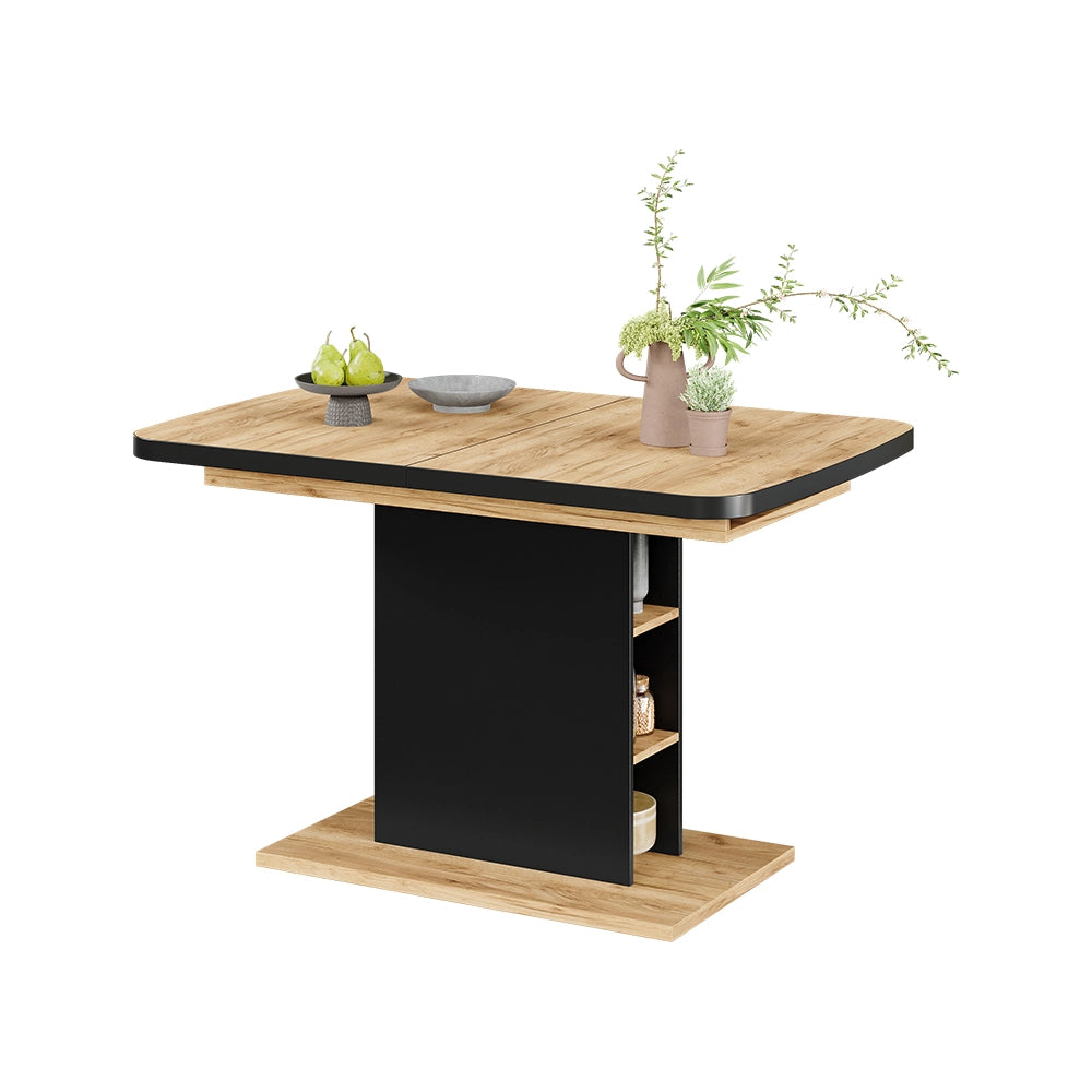 Vicco Tavolo da pranzo Estensibile Nero/quercia 120/160 x 80 cm con scomparti aperti