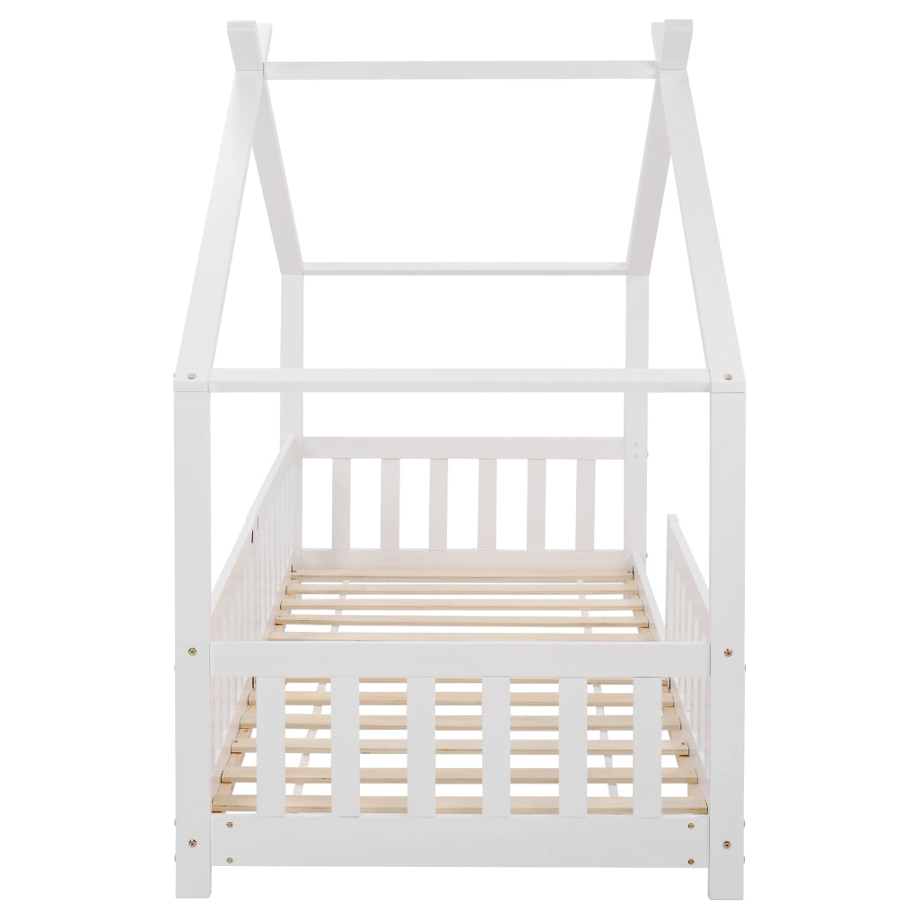 Letto Casetta per Bambini in Legno Massello con Doghe e Sponde ¨C MINIMAL ¨C Bianco 90x200