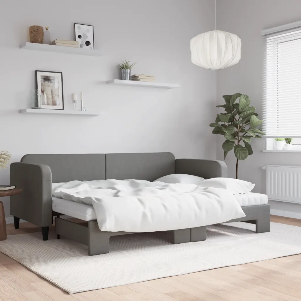 Divano Letto Estraibile Materassi Grigio Scuro 80x200cm Tessuto