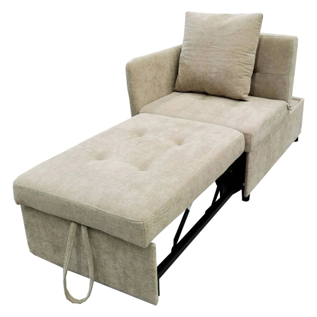 Divano Letto 3 In 1 con Schienale Regolabile 5 Posizioni e Cuscino Salvaspazio Imbottito Beige