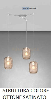 SOSPENSIONE OTTONE SAT. 3 LUCI SPOSTABILE VETRI AMBRA 1181OS-S3 S-AM