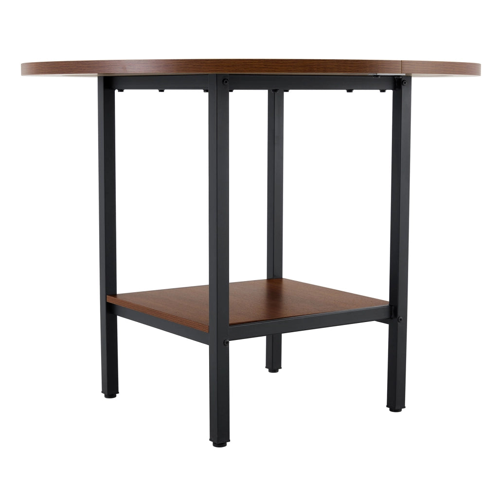 Tavolo da pranzo rotondo 100 cm con doppio ripiano; MDF e metallo; color noce