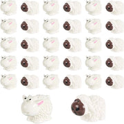 Miniature Figurine di Agnello - Set di 30 (Viso Bianco e Marrone) - Giocattoli di Resina Cari per Paesaggio, Casa di Bambola, Decorazione di Torta e Artigianato
