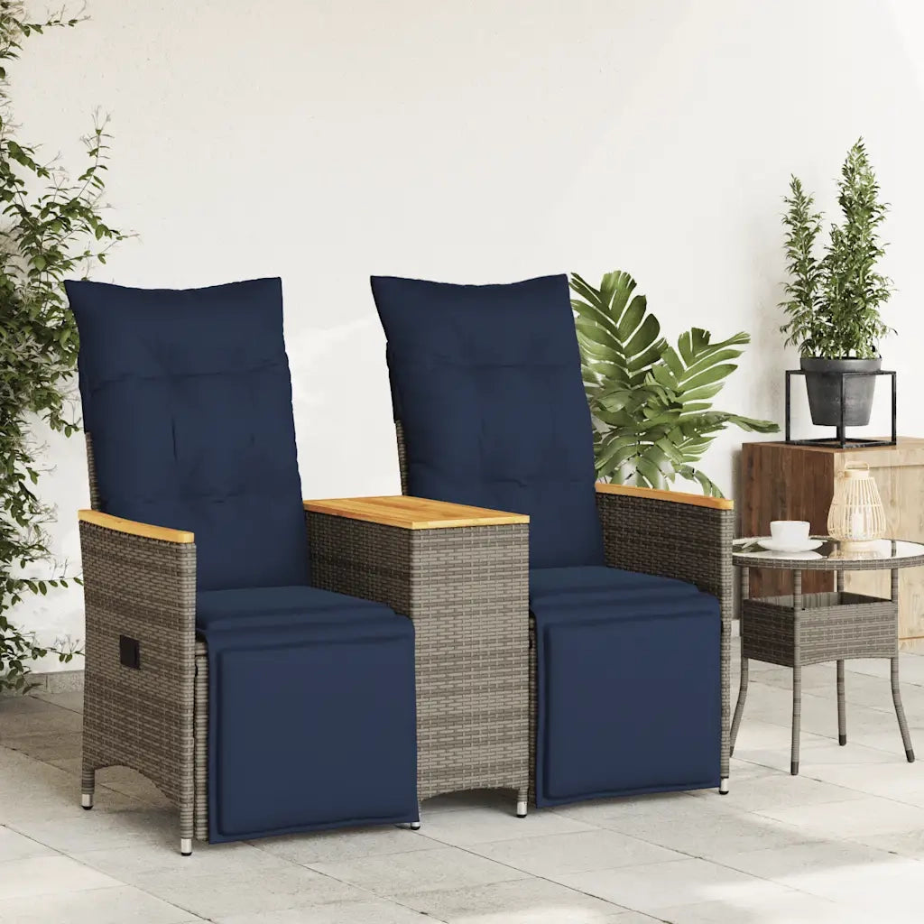 Divano da giardino reclinabile a 2 posti con tavolo grigio in polyrattan