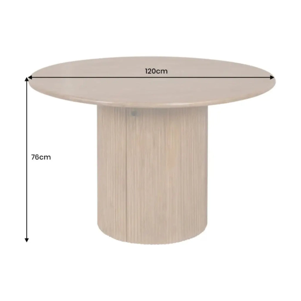Table YONA – Rotonda diametro 120 cm – Legno massiccio di mango verniciato – Con vani integrati – Stile rustico