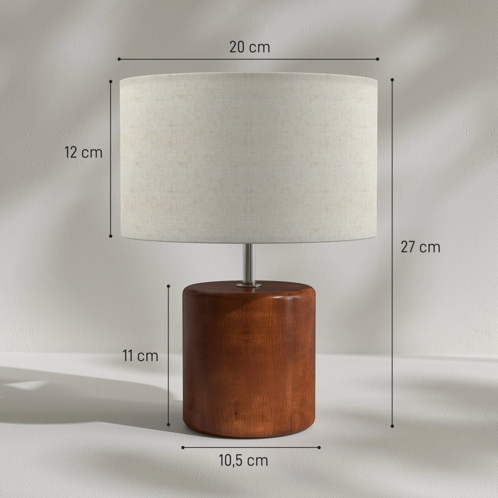 Lampada da tavolo rustica con base in legno e paralume in lino ¨C zephmum ¨C Marrone