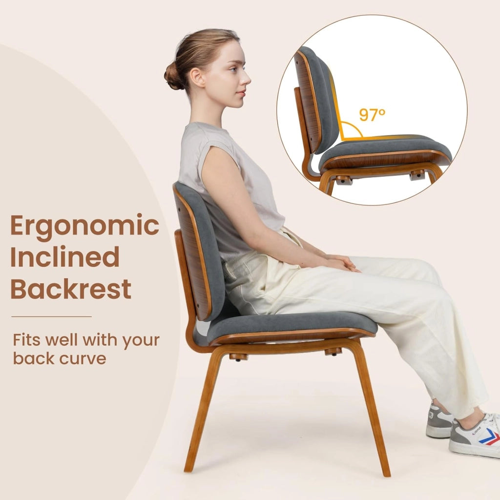 Sedia per il tempo libero imbottita, sedia relax con schienale e seduta curvi, struttura in legno e gambe con cuscinetti antiscivolo, 65 x 60 x 76 cm, per soggiorno, sala da pranzo (grigio