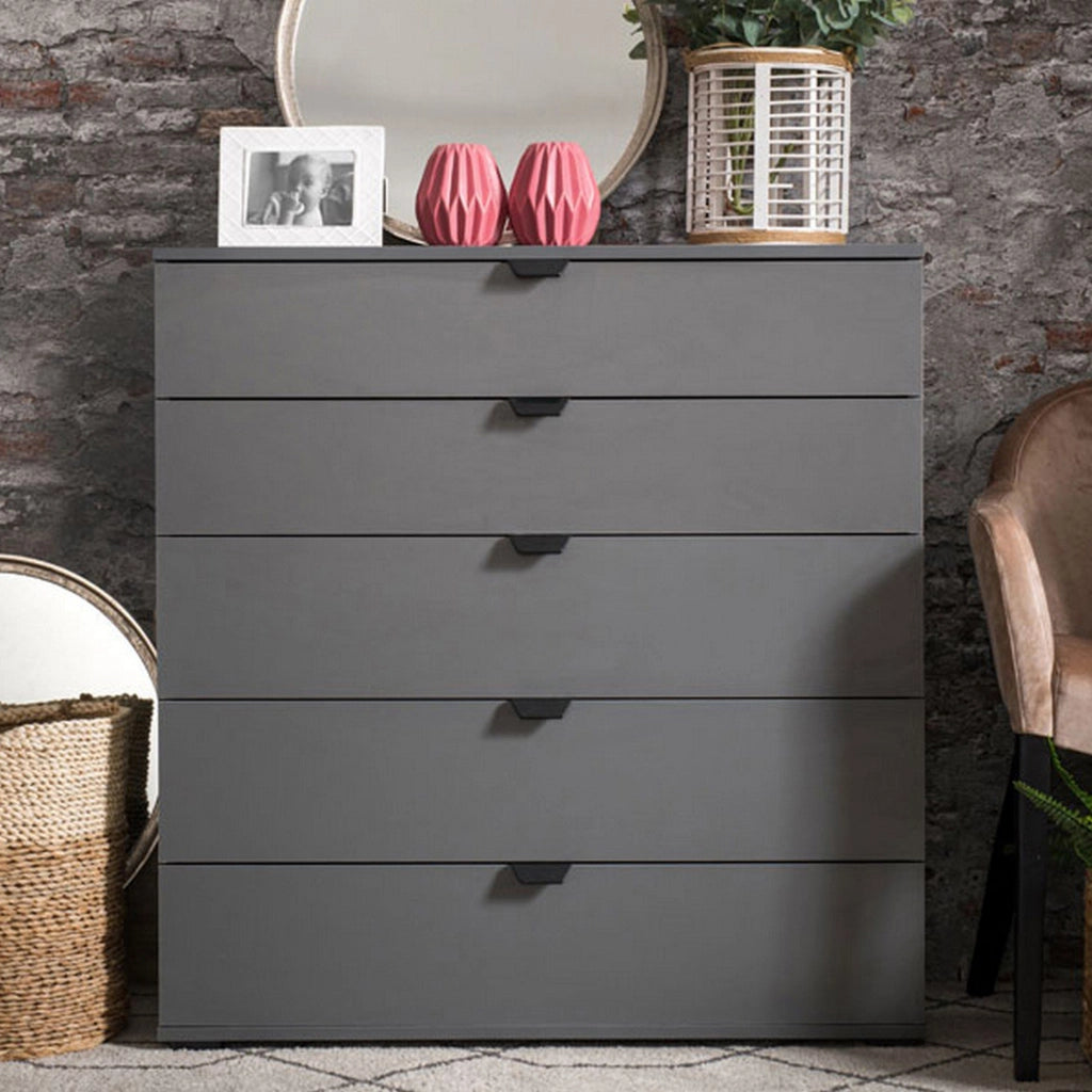 Mainarda, Cassettiera 5 Cassetti, 90x40x95h cm Nero Antracite