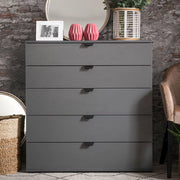 Mainarda, Cassettiera 5 Cassetti, 90x40x95h cm Nero Antracite