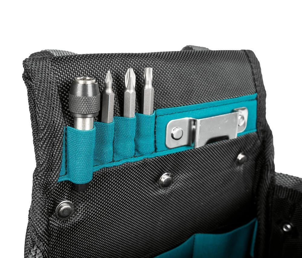 Makita E-15182 Borsa Portautensili per Trapano Ambidestro in Pelle e Poliestere con Supporto per Metro e Clip per Cintura colore Nero