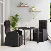 Set da Pranzo per Giardino con cuscino 3 pcs Nero polyrattan