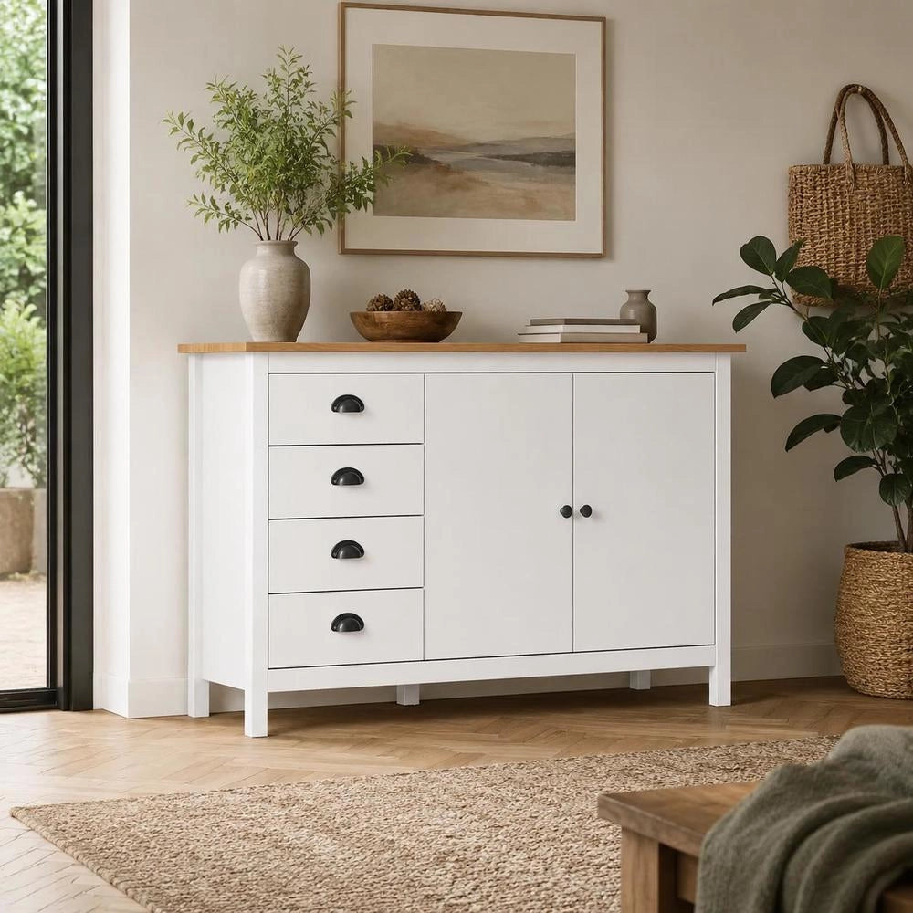 Sideboard Hill White 130x40x80 Cm Solid Pine