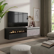 Mobile TV, 200x35x45cm, soggiorno, Per TV fino a 80", Camino elettrico, da appendere, grigio cemento RF2237