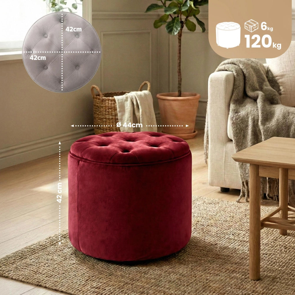 Pouf Contenitore Pantin In Velluto rosso