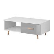 Table bassa EDEN 110 cm – 1 cassetto e 1 nicchia – Bianco e grigio