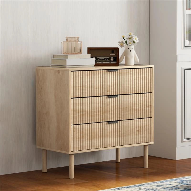CASSETTIERA 3 CASSETTI IN LEGNO PER CAMERA E INGRESSO STILE NORDICO 80X40X77.5 CM ROVERE