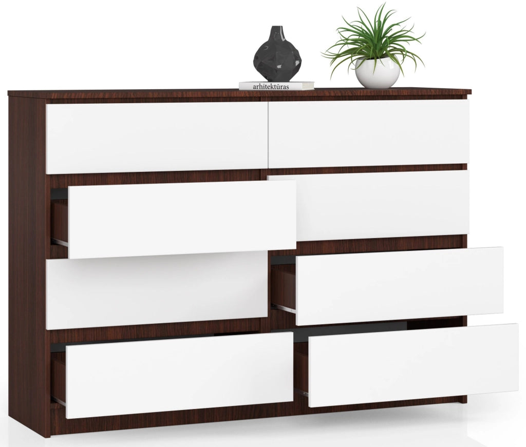 Cassettiera AKORD K140 Wengé 138 cm 8 cassetti inserto frontale Bianco 138x40x99 cm