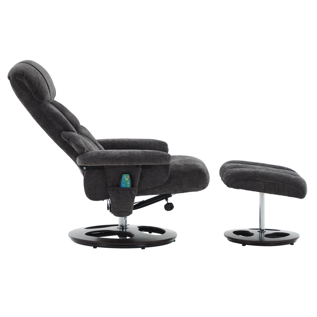 Poltrona Relax Reclinabile Massaggiante con Poggiapiedi ¨C MINIMAL ¨C Girevole 360¡ã, Tessuto Chenille Scuro
