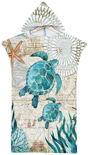 Poncho per uomo e donna, tessuto in microfibra con stampa oceano, poncho da bagno con cappuccio, asciuga velocemente per il nuoto al mare (H4-75X110cm)