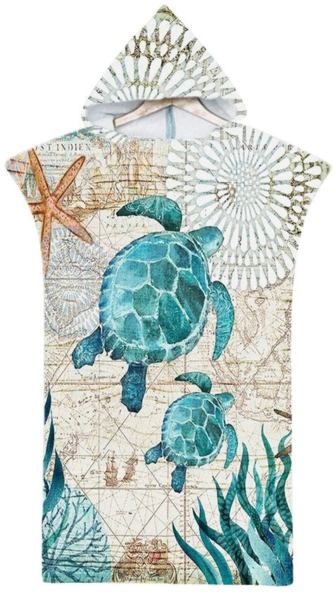 Poncho per uomo e donna, tessuto in microfibra con stampa oceano, poncho da bagno con cappuccio, asciuga velocemente per il nuoto al mare (H4-75X110cm)