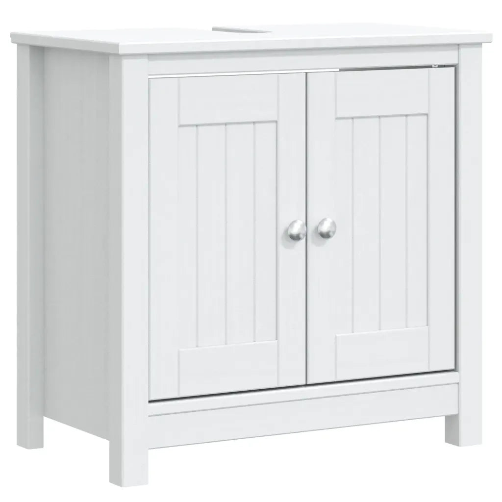 Set Mobili da Bagno 2 pz BERG Bianco in Legno Massello di Pino