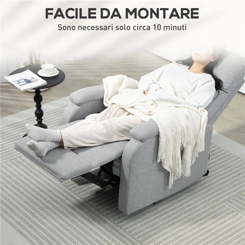 POLTRONA RECLINABILE MANUALMENTE A 60° EXTRA IMBOTTITA IN TESSUTO CON POGGIAPIEDI GRIGIO