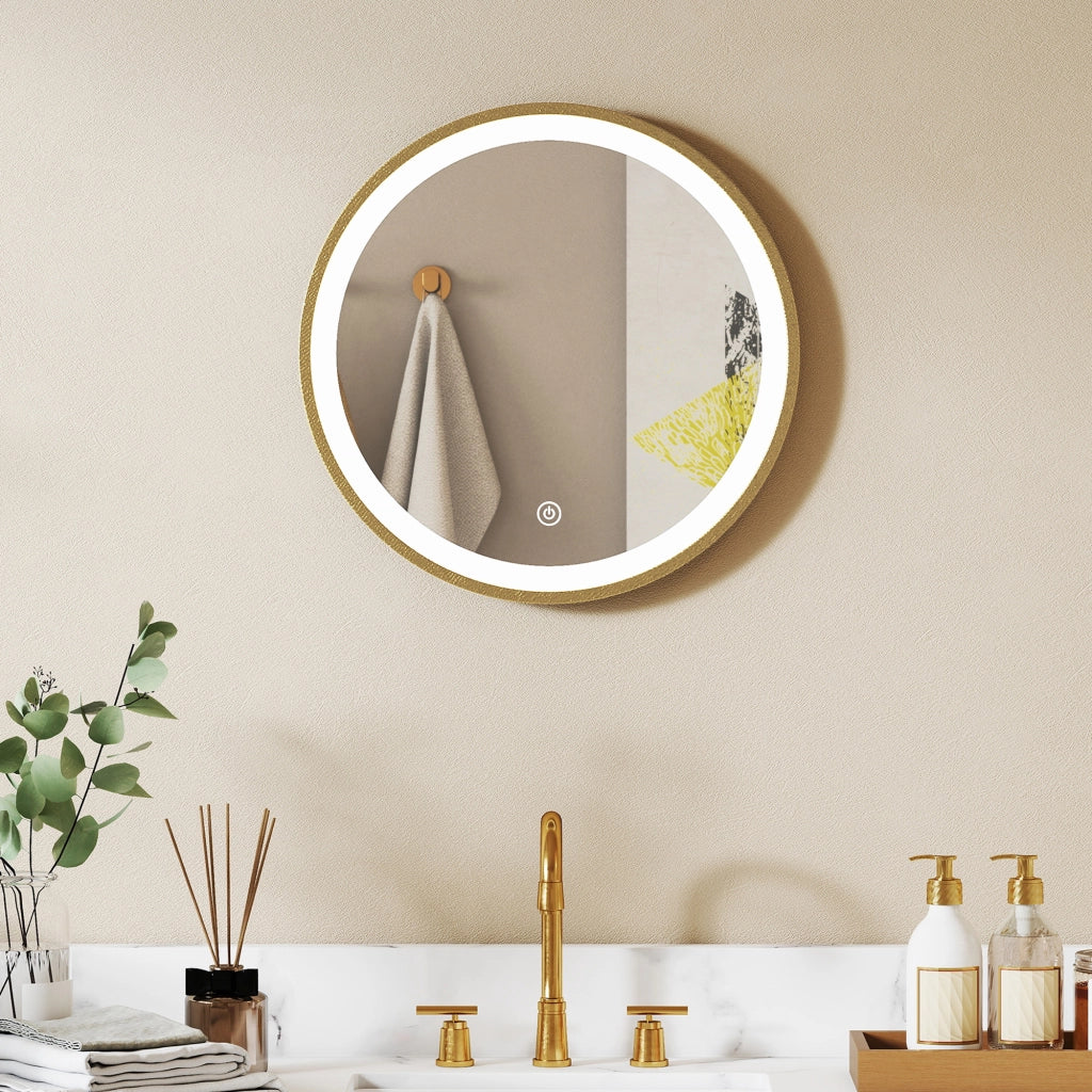 Specchio Bagno LED Rotondo 40 cm ¨C zephmum ¨C Dorato, Regolabile, 3 Luci