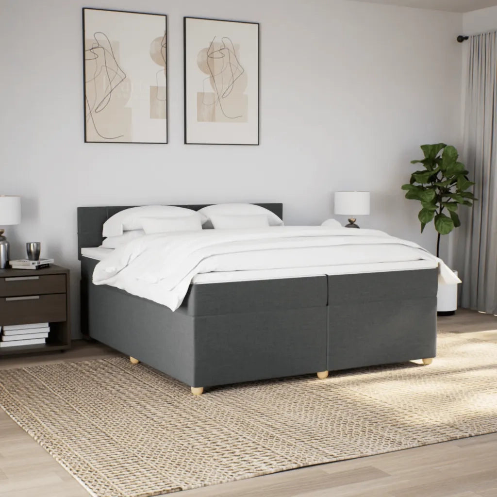 Giroletto a Molle con Materasso Grigio Scuro 200x200 cm Tessuto