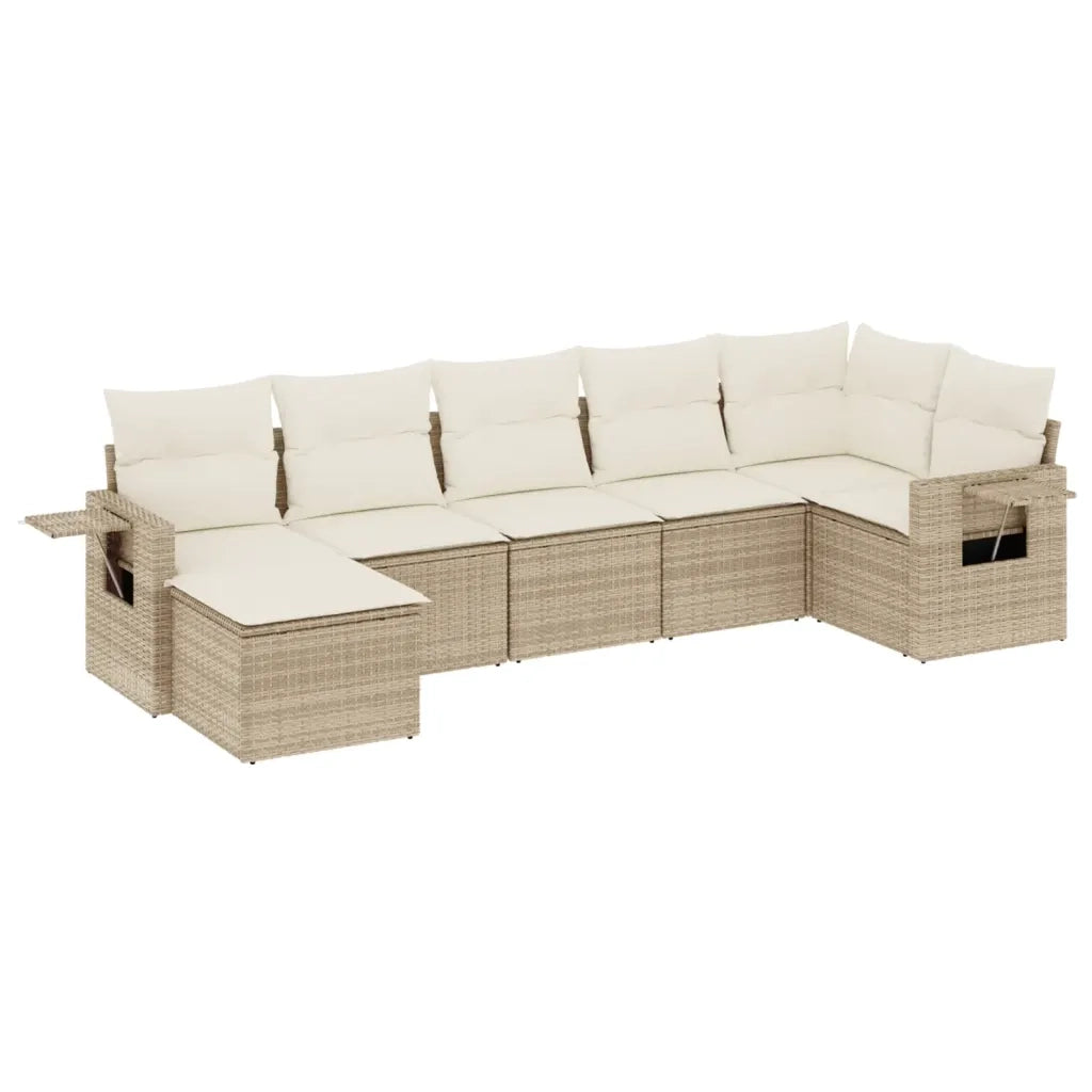 Set Divani da Giardino 7 pz con Cuscini Beige in Polyrattan