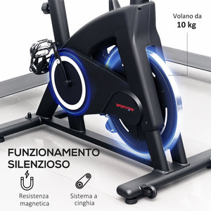 Cyclette Magnetica con Volano 10 kg Sedile e Manubrio Regolabili Monitor LCD e Porta Tablet Nero