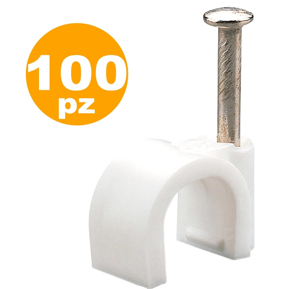 Trade Shop - Fissacavi Con Chiodo In Acciaio Da 6 A 12 Mm Confezione Da 100pz Colore Bianco -    -6 Mm   -