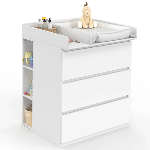 IDMarket - AMBRE cassettiera bianca fasciatoio a 3 cassetti e 2 ripiani estraibili