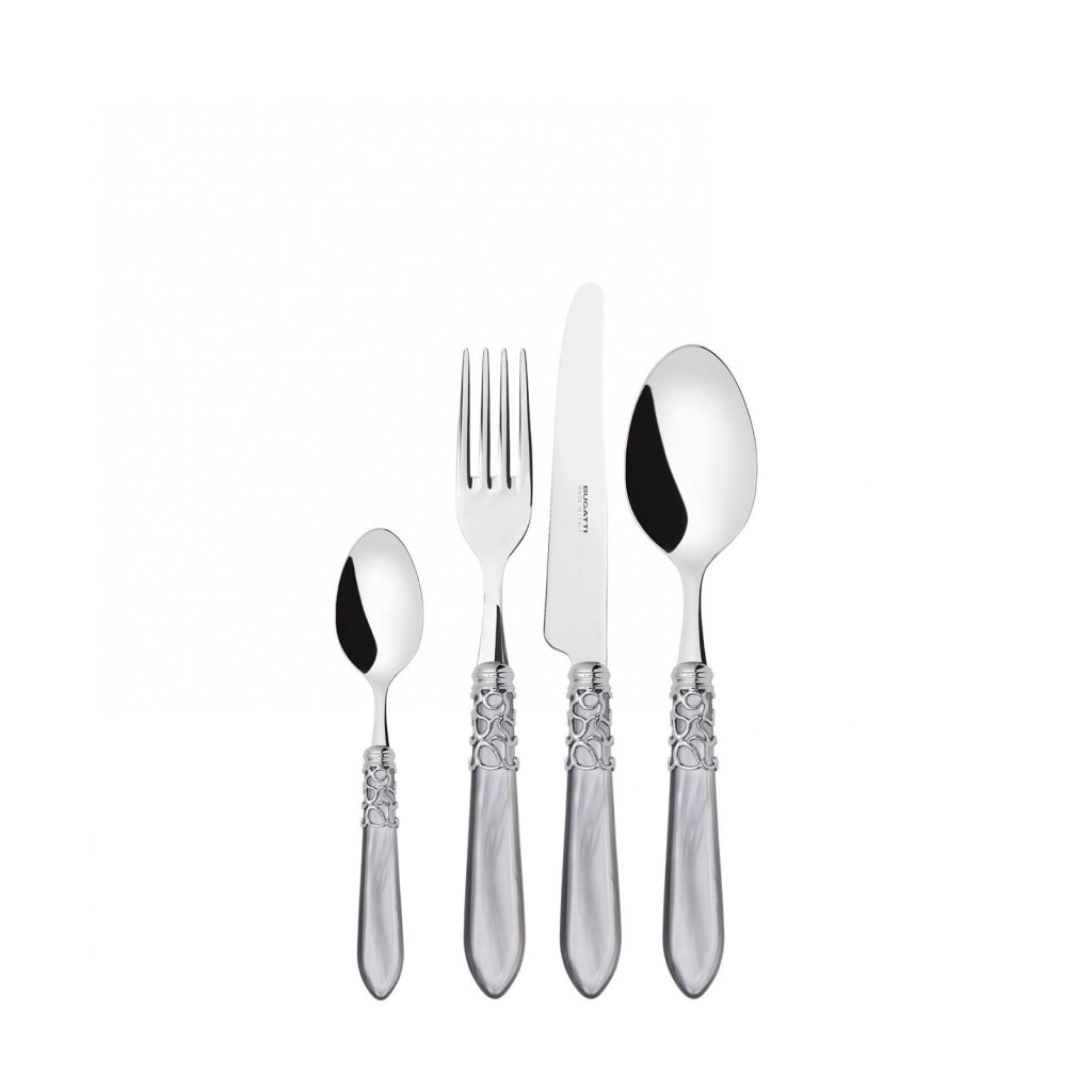 MELODIA Ghiera Cromata, Posate Set 24 Pz, Scatola Compact, Casa Colore: Grigio