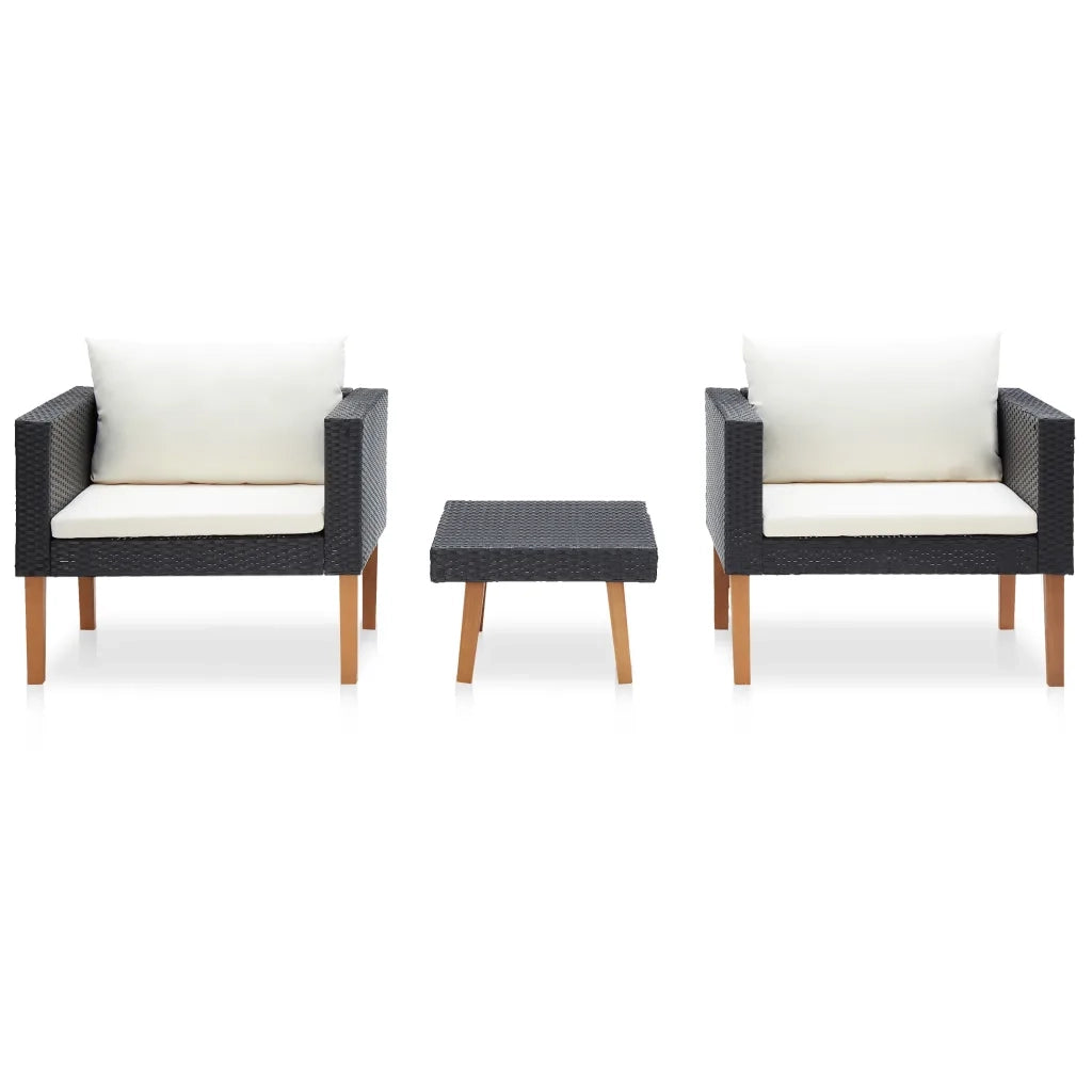 Set Divani da Giardino 3 pz | Set Salotto da Giardino con Cuscini in Polyrattan Nero