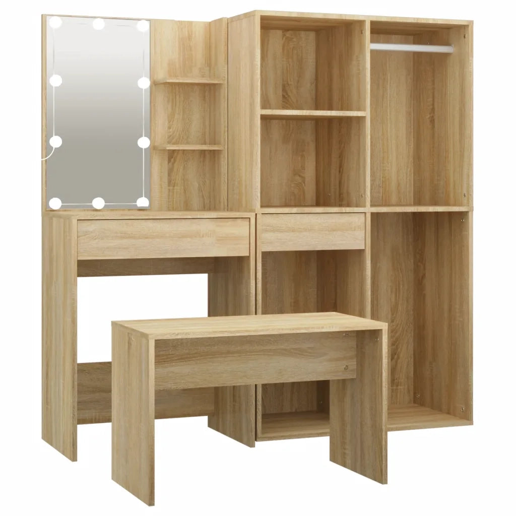 Set Tavolo da Toeletta con LED Rovere Sonoma Legno Multistrato 3114101