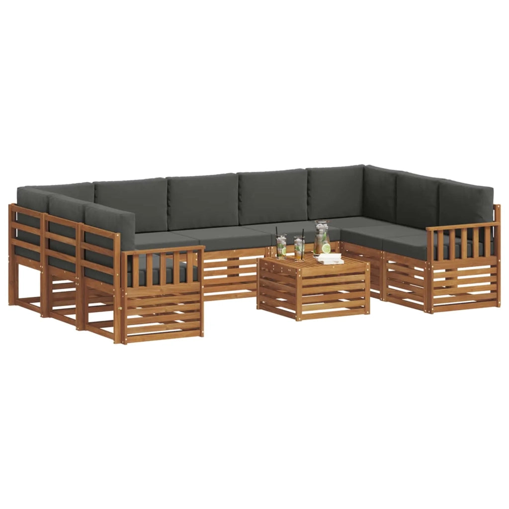 Set divani 10 pcs Naturale e Antracite Legno di Acacia Massello