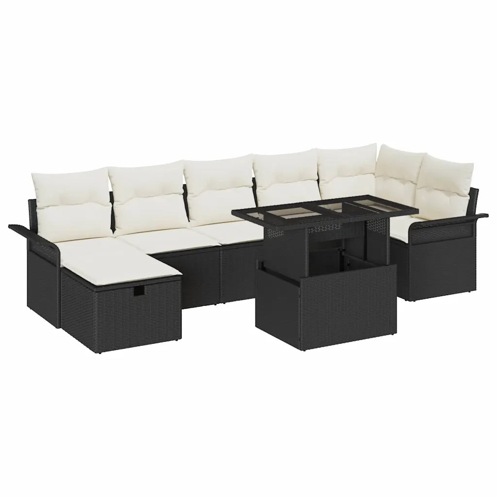 Set Divano da Giardino con cuscino 8 pcs Nero Poly Rattan 3359684