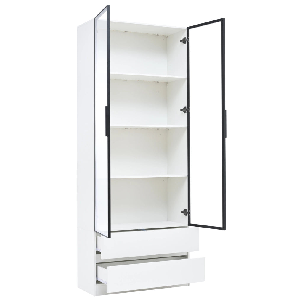 Vetrina 80x34x200 cm con LED controllabile da app e 2 cassetti bianca
