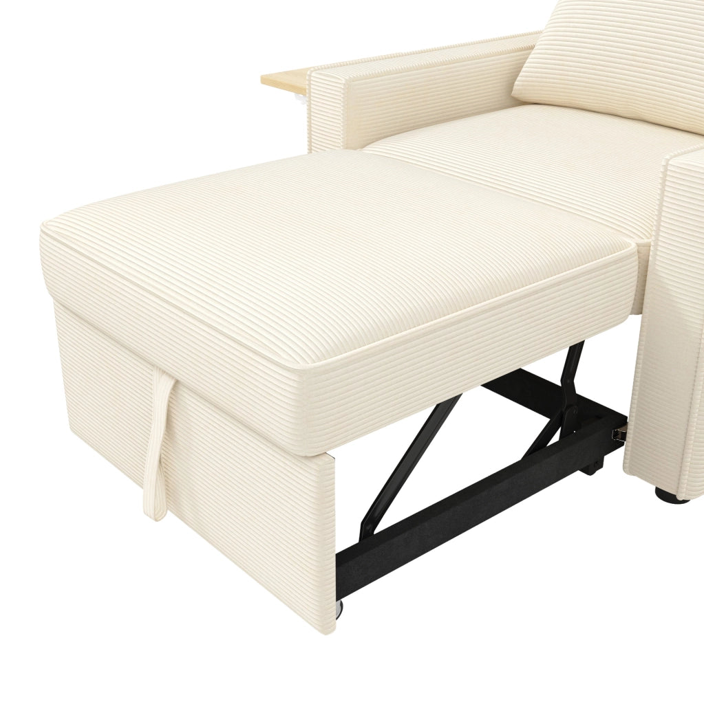 Divano letto 1 posto multifunzione con USB; Type-C e supporto smartphone; velluto a coste beige