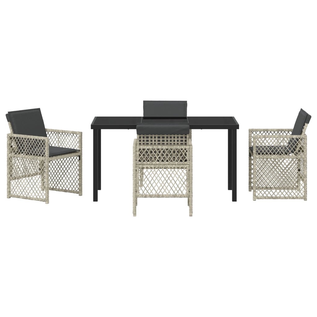 Set da Pranzo da Giardino  5 Pezzi con Cuscini Grigio Chiaro Polyrattan