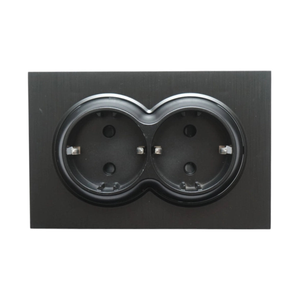 Doppia presa schuko nera da incasso 220V, 16A, ABS 83x150mm