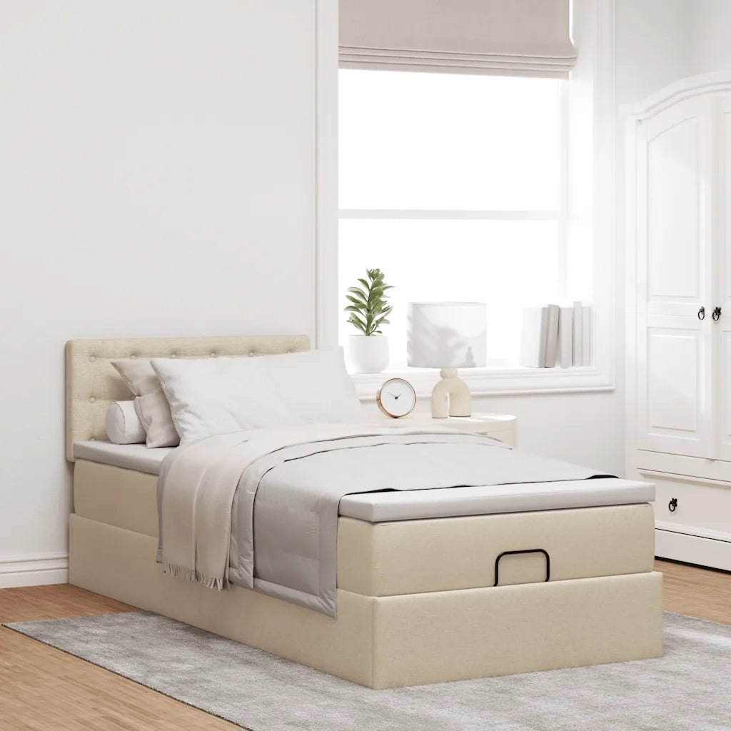 vidaXL Pouf Letto con Materasso Crema 90x200 cm in Tessuto