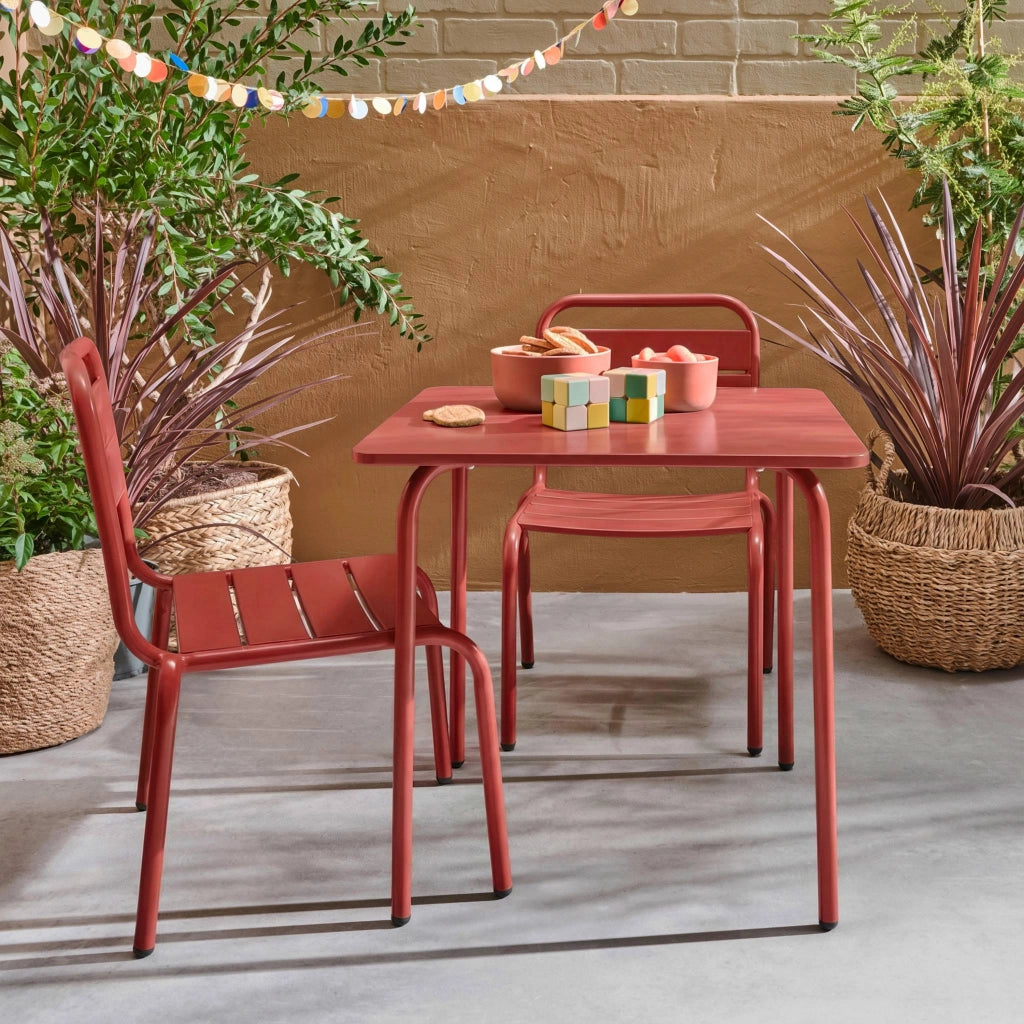 Set tavolino in metallo per bambini e 2 sedie, terracotta