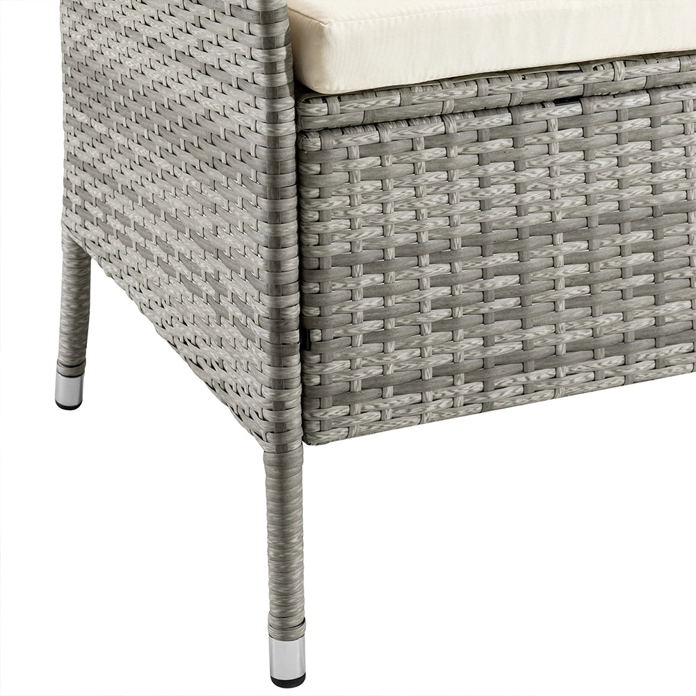 Panca da Giardino con Tavolino Integrato 123x54x 82,5 cm in Polyrattan e Vetro Grigio
