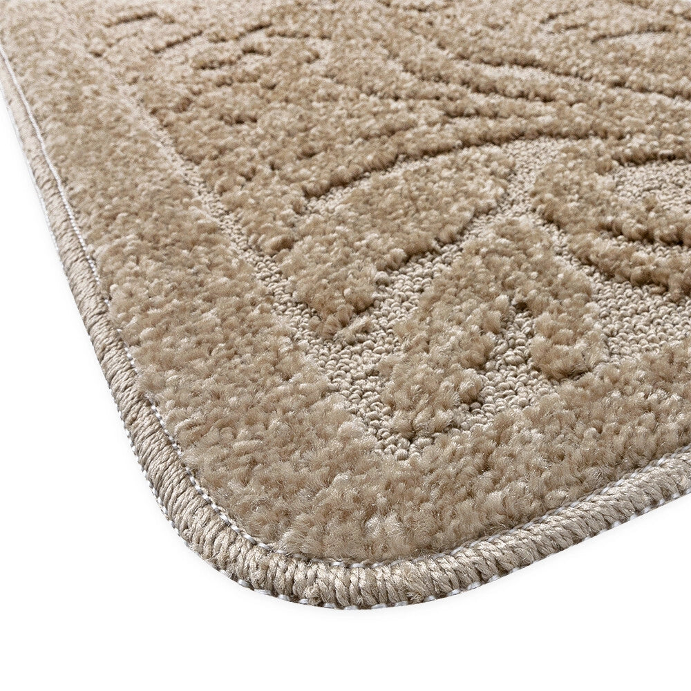 Tappeto Bagno Damascato Scendiletto Camera 50x110 Cm Morbido Assorbente Antiscivolo Beige
