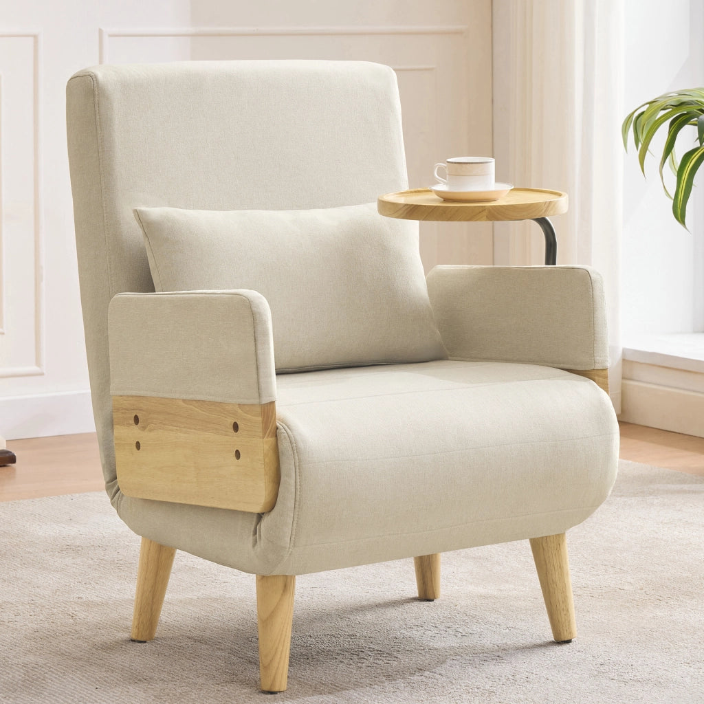 SESSEL 3-in-1 88x74,5x66 cm in lino beige con vassoio in legno